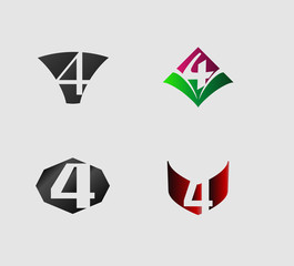 Abstract icons for number 4 logo set
