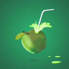 Fresh apple juice featuring an apple with a straw