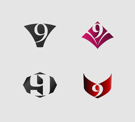 Fototapeta na wymiar Number nine 9 logo icon template elements set 