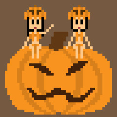 Obraz premium pixel art halloween pumpkin