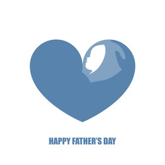 Father's strong arm holding a baby with care in blue heart shaped silhouette on white background for Father's Day celebration.