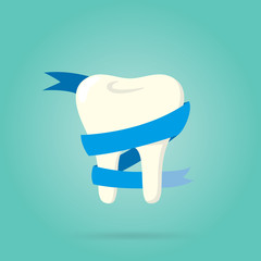 Tooth logo isolated, raster illustration. Human tooth.