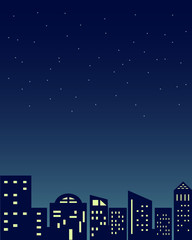 Night time cityscape abstract building illustration with stars at sky background 