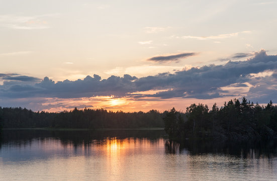 tranquil landscape on wood lake © Maslov Dmitry