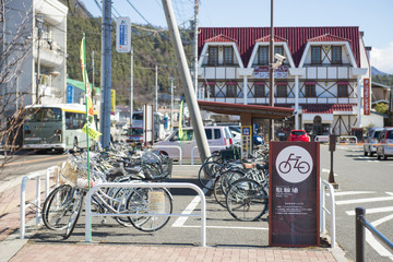Fototapeta na wymiar Bicycle parking in town