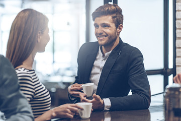 Coffee break with coworker. 