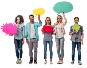 Fototapeta premium Young people with speech bubbles