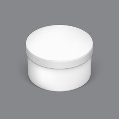 Realistic round package box for products.