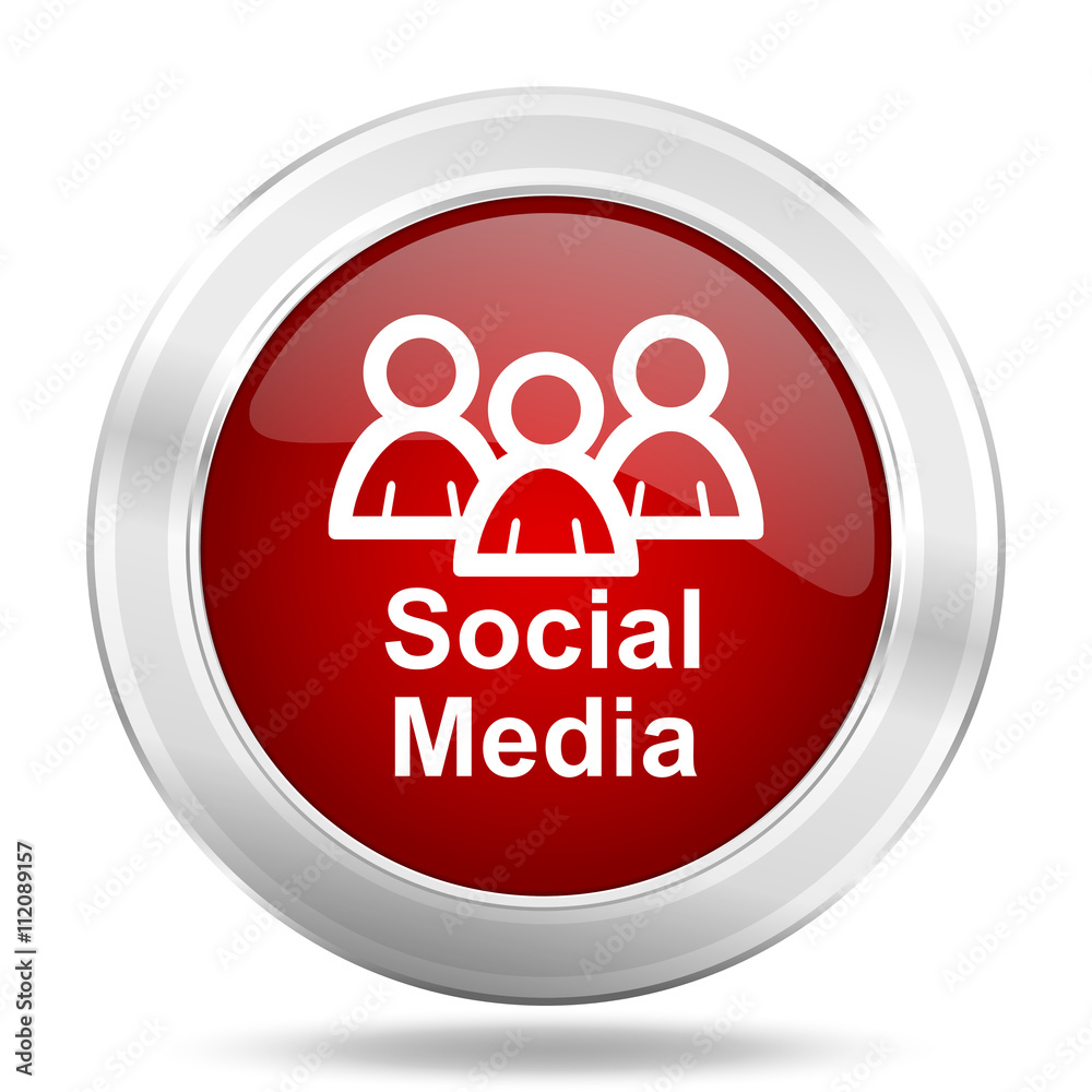 Poster social media icon. red round glossy metallic button. web and mobile app design illustration