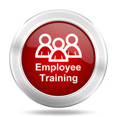 Employee Training icon. Red round glossy metallic button. Web and mobile app design illustration