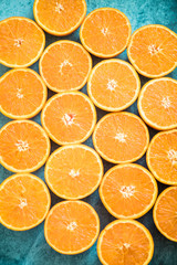 Fresh organic oranges halves fruits