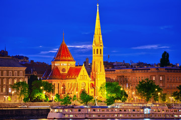 Calvinist Church shore view's of the Danube .Budapest. Hungary.