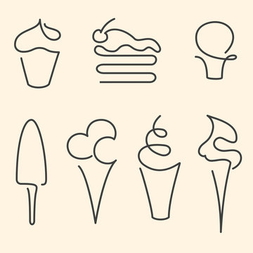Set of one line sweets illustration