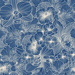 Seamless flower line art pattern
