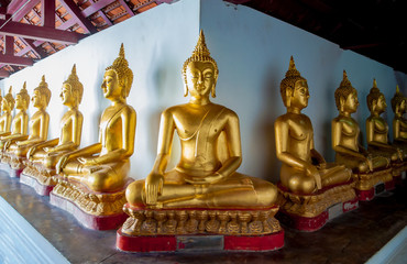 Gold buddha statue in thai temple, They are public temple in Tha