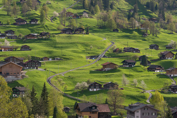 The village in the valley of Grindelwald, Switzerland