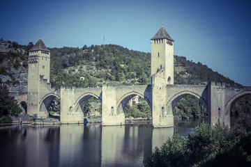 Fototapeta na wymiar The Valentre bridge in Cahors town, France