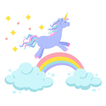Unicorn ride on rainbow