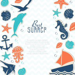 Vector background with stickers on the marine theme