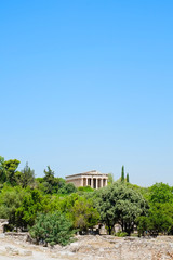 Fototapeta na wymiar Famous Greek temple against clear blue sky in Greece