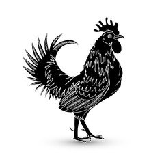 Chinese zodiac rooster design element for Chinese New Year decoration. Hand drawing cock or rooster in black on white background. Happy New Year of the Rooster zodiac emblem 2017.