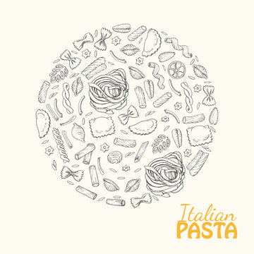 Isolated Italian pasta in a circle