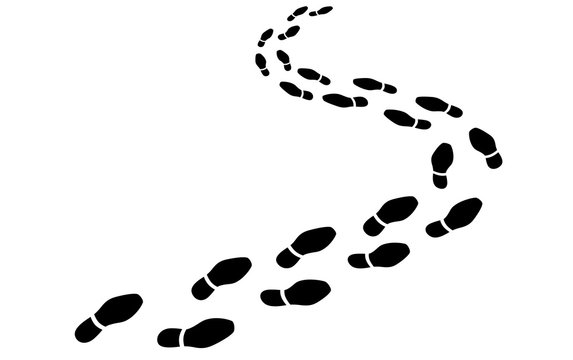 Perspektivische Fußspur / Business-Schuhe / Vektor, schwarz-weiß, freigestellt