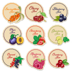 Set of isolated labels for jam from berries