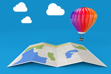 Hot Air Balloon over City Map. 3d Rendering