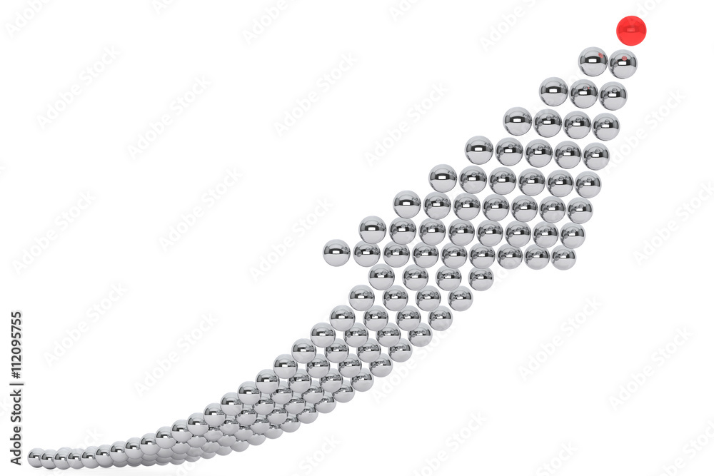 Poster arrow made from chrome sphere with red in front. 3d rendering