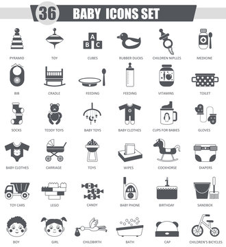 Vector Baby black icon set. Dark grey classic icon design for web.