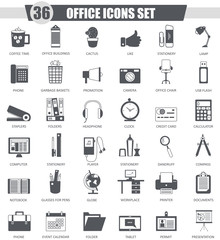 Vector Office black icon set. Dark grey classic icon design for web.