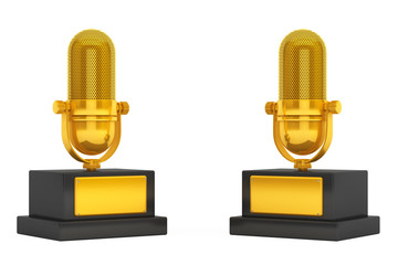 Music Award Concept. Golden Microphones. 3d Rendering