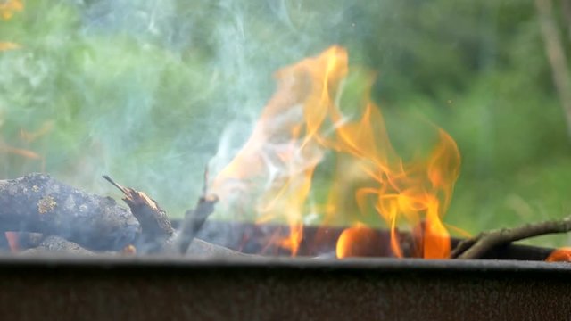 Barbecue fire high definition slow motion FullHD 1080p close-up footage - Barbecue fire preparing 1920x1080 HD movie