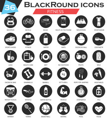Vector sport Fitness circle white black icon set. Ultra modern icon design for web.