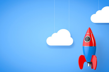 Toy Rocket with Clouds. 3d Rendering