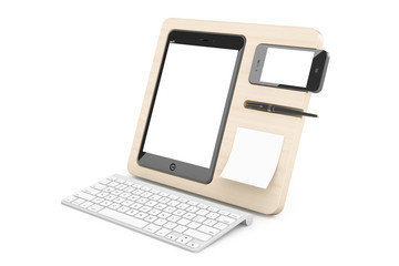 Wooden Mobile Devices Organiser. 3d Rendering