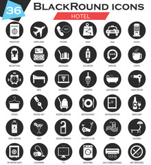 Vector Hotel circle white black icon set. Ultra modern icon design for web.