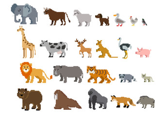 Fototapeta premium Animal pixel set ; Vector illustration