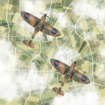 Spitfires flying in pairs.