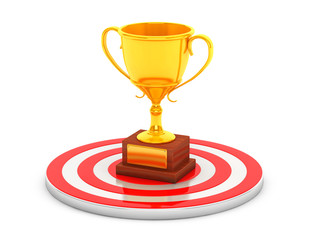 Golden Cup Trophy over Target Center. 3d Rendering