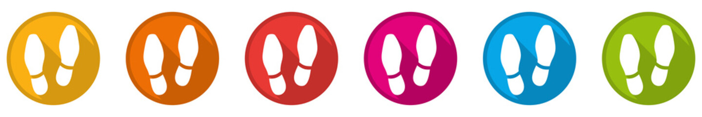 Button-Set in frischen, bunten Farben: 2 Schuhabdrücke Businessschuhe – Flat Design, Vektor, freigestellt