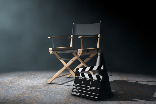 Director Chair, Movie Clapper and Megaphone in the volumetric li
