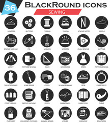 Vector Sewing circle white black icon set. Ultra modern icon design for web.