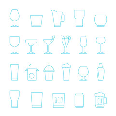 Thin lines icon set - glass and beverage