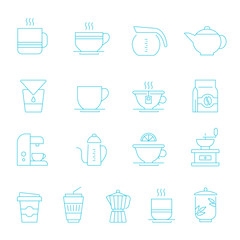 Thin lines icon set - coffee and tea