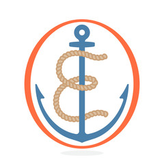 E letter logo formed by rope with an anchor.