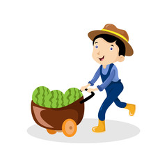 Man Farmer Vector Illustration Holding Rake