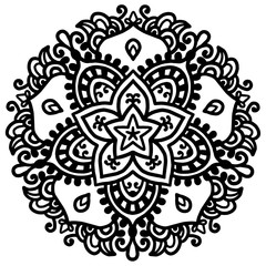 Round ornament. Design for coloring book page or tattoo. Decorative element. Art nouveau.