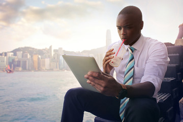 Young employee in a break from work